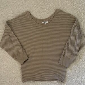 Joah Brown Dolman Ribbed Knit Sweater Top in Beige/Tan